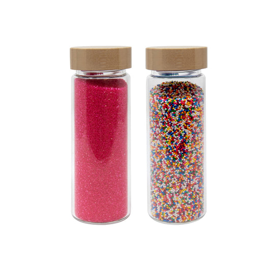 2PC SET-9.5 OZ BOROSILICATE JAR W/ NATURAL COLOR WOOD LID