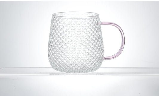 Set of 2 14 oz Borosilicate Bubble Glass Mug with Pink Handle