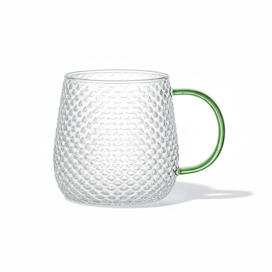 SET OF 2 14 OZ BOROSILICATE BUBBLE GLASS MUG WITH GREEN HANDLE