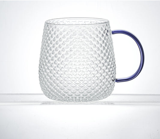 Set of 2 14 oz Borosilicate Bubble Glass Mug with Blue Handle