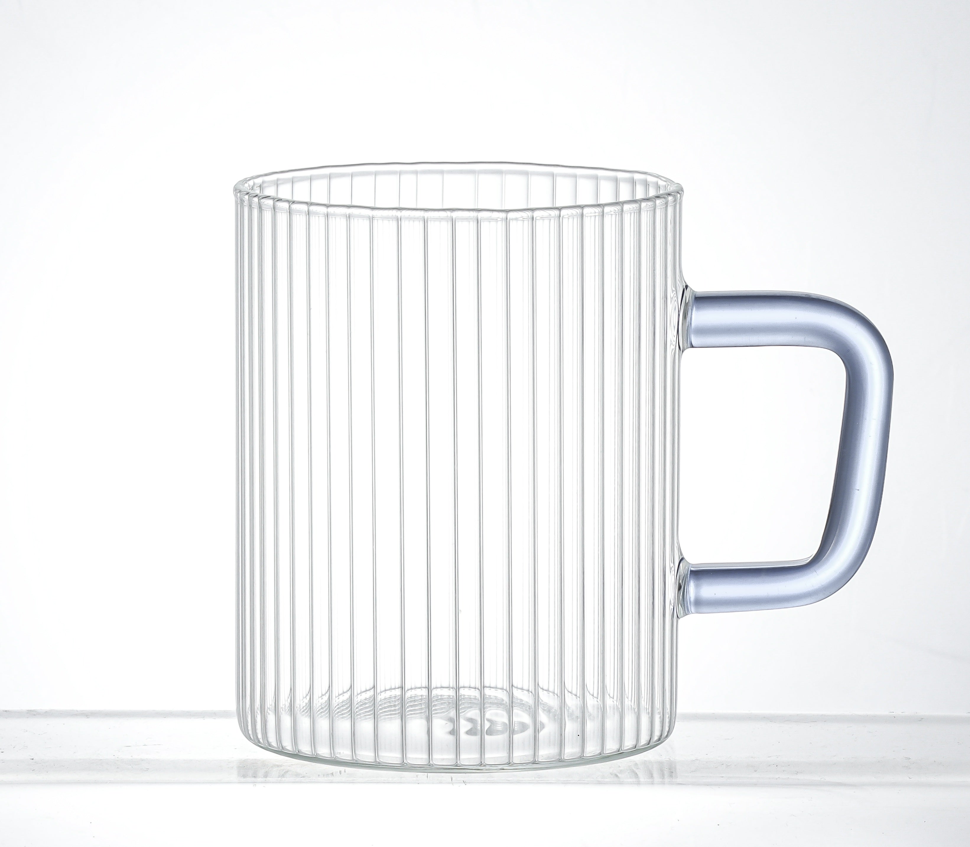 Set of 2 13.5 oz Borosilicate Ribbed Glass Mug with Blue Handle ...