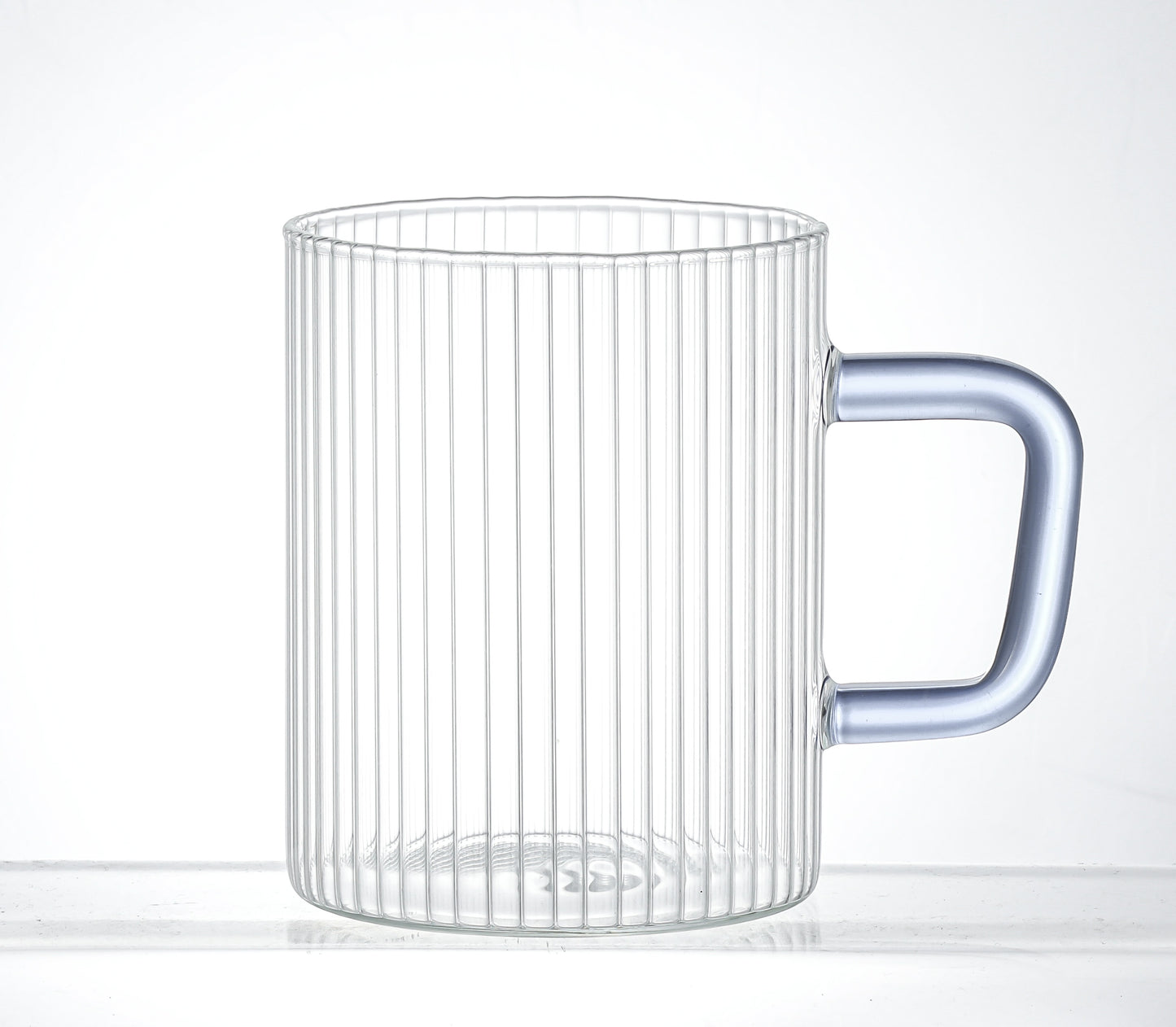 Set of 2 13.5 oz Borosilicate Ribbed Glass Mug with Blue Handle