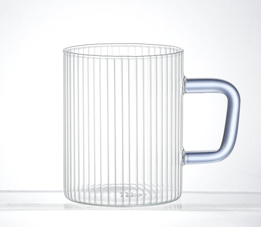 Set of 2 13.5 oz Borosilicate Ribbed Glass Mug with Blue Handle