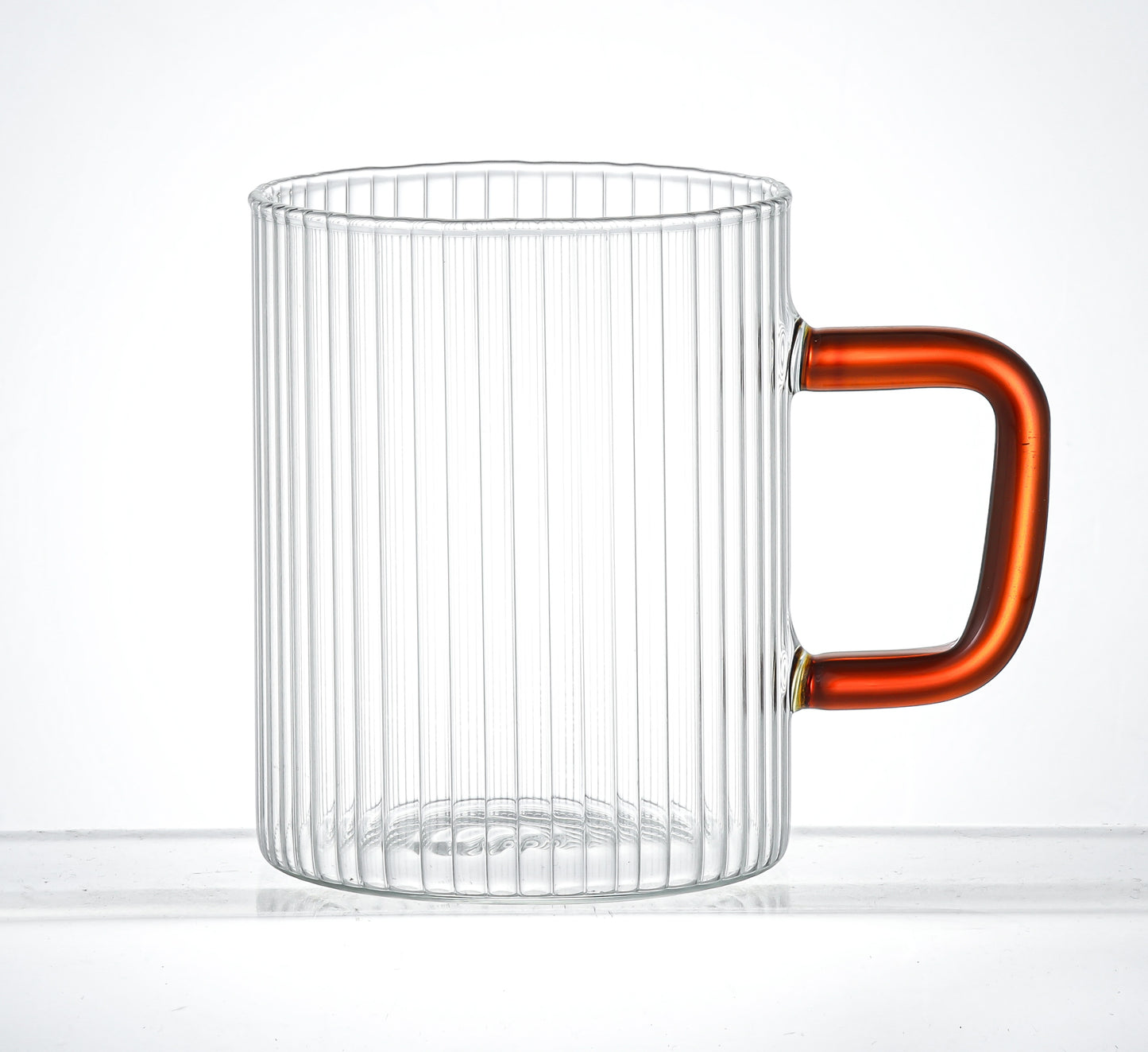 Set of 2 13.5 oz Borosilicate Ribbed Glass Mug with Amber Handle