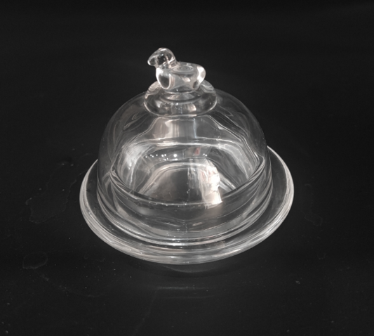 BIRD KNOB INDIVIDUAL GLASS BUTTER DISH