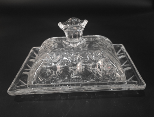 FLORAL GLASS BUTTER DISH