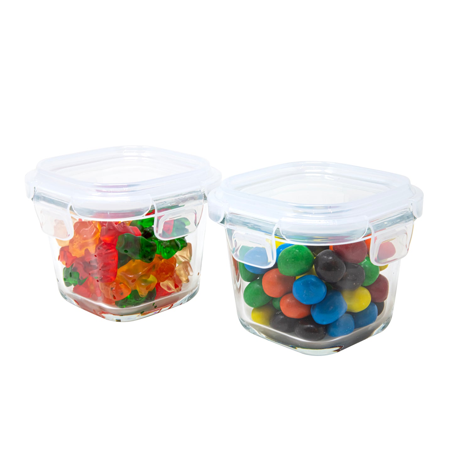 2PK- 8 OZ SQUARE GLASS FOOD STORAGE SET W/ CLIP LIDS