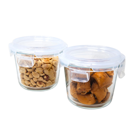2PK- 8.45 OZ ROUND GLASS FOOD STORAGE W/ CLIP LID