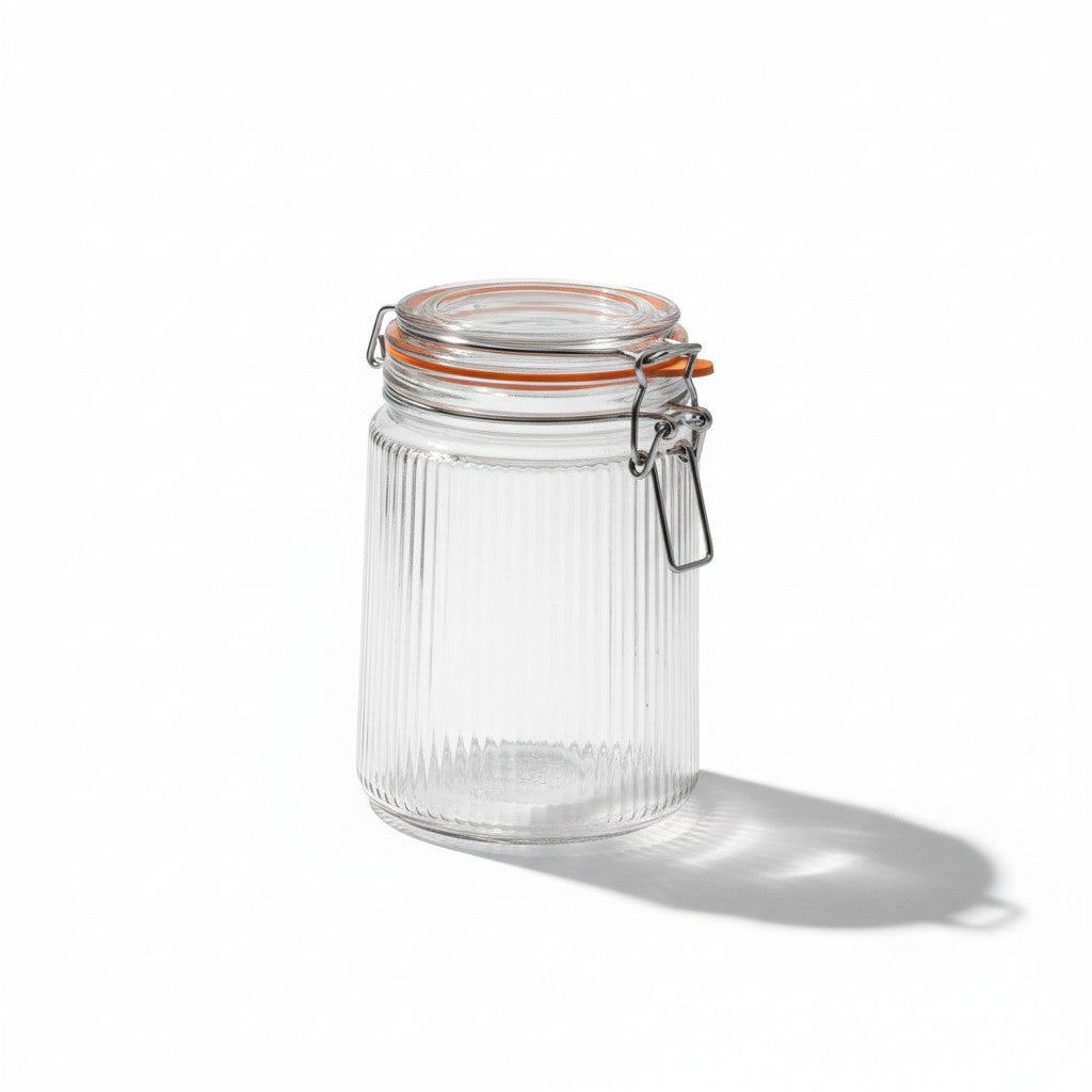 43.9 OZ VERTICAL RIBBED W/ GLASS CLIP LID