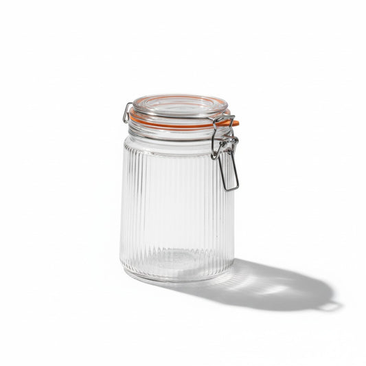 43.9 OZ VERTICAL RIBBED W/ GLASS CLIP LID