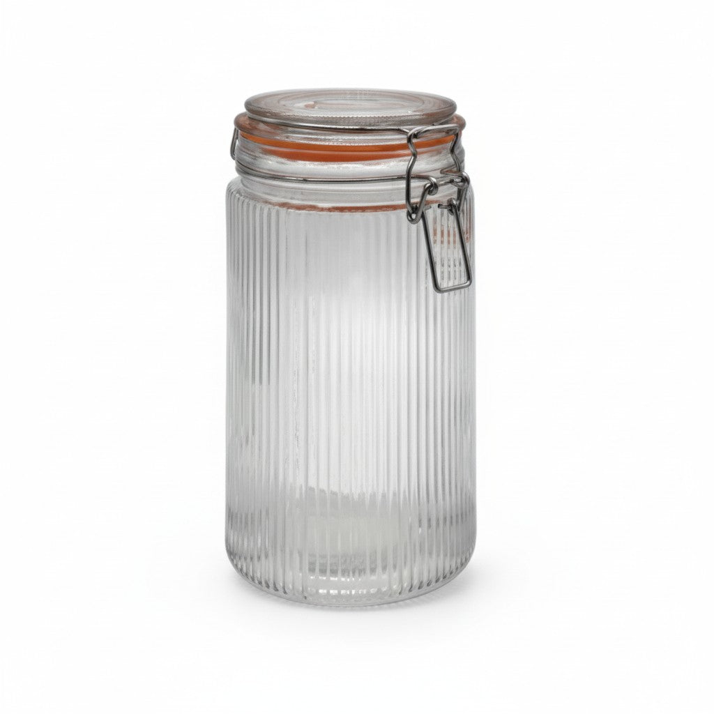 60.8 OZ VERTICAL RIBBED W/ GLASS CLIP LID