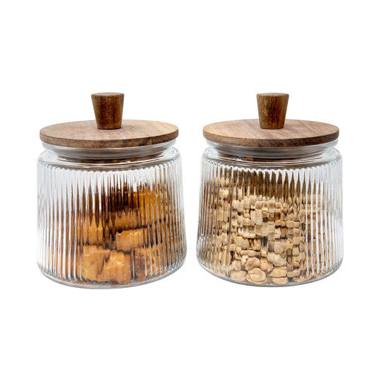 2PK- 27 OZ VERTICAL RIBBED W/ ACACIA WOOD LID