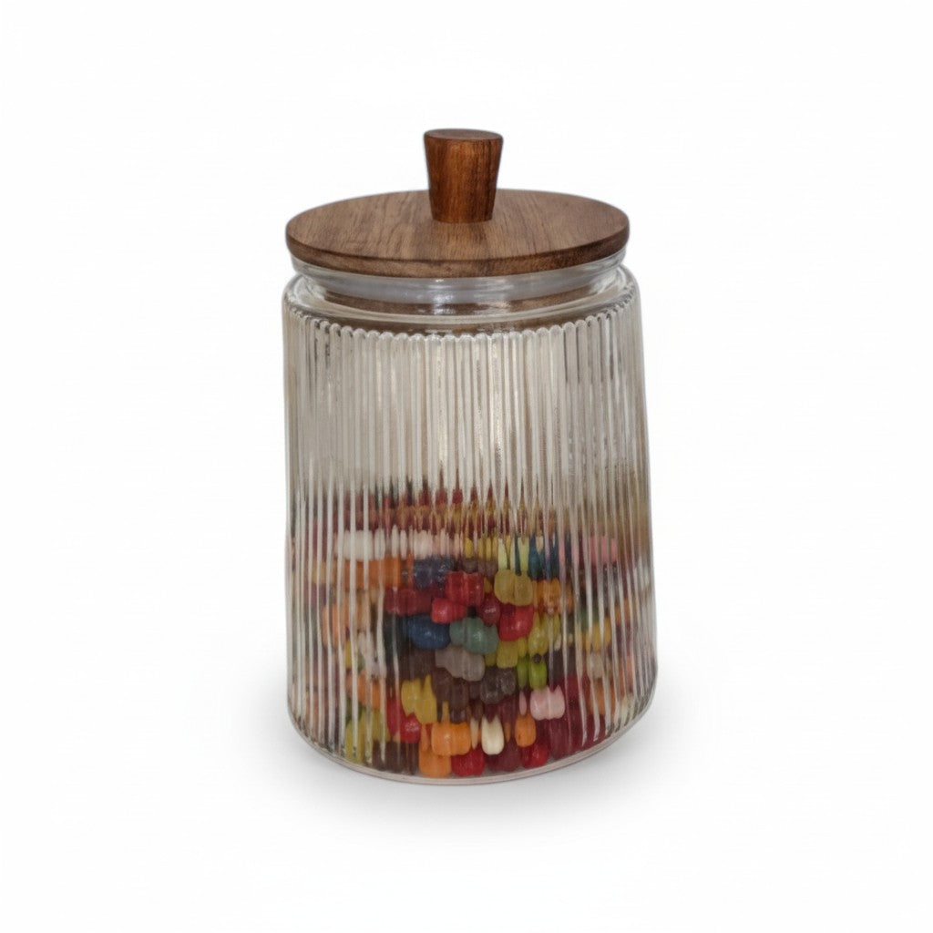 43.9 OZ VERTICAL RIBBED W/ ACACIA WOOD LID