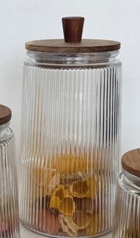 60.8 OZ VERTICAL RIBBED W/ ACACIA WOOD LID