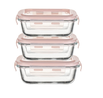S/3-PINK 12.5 OZ RECT BOROSILICATE FOOD STORAGE SET