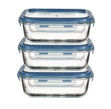 S/3-BLUE 12.5 OZ RECT BOROSILICATE FOOD STORAGE SET