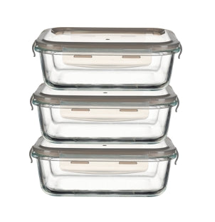 S/3-TAUPE 12.5 OZ RECT BOROSILICATE FOOD STORAGE SET