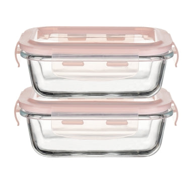 S/2-PINK 35.1 OZ RECT BOROSILICATE FOOD STORAGE SET