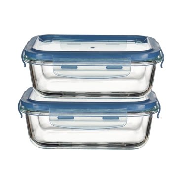 S/2-BLUE 35.1 OZ RECT BOROSILICATE FOOD STORAGE SET