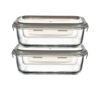 S/2-TAUPE 35.1 OZ RECT BOROSILICATE FOOD STORAGE SET