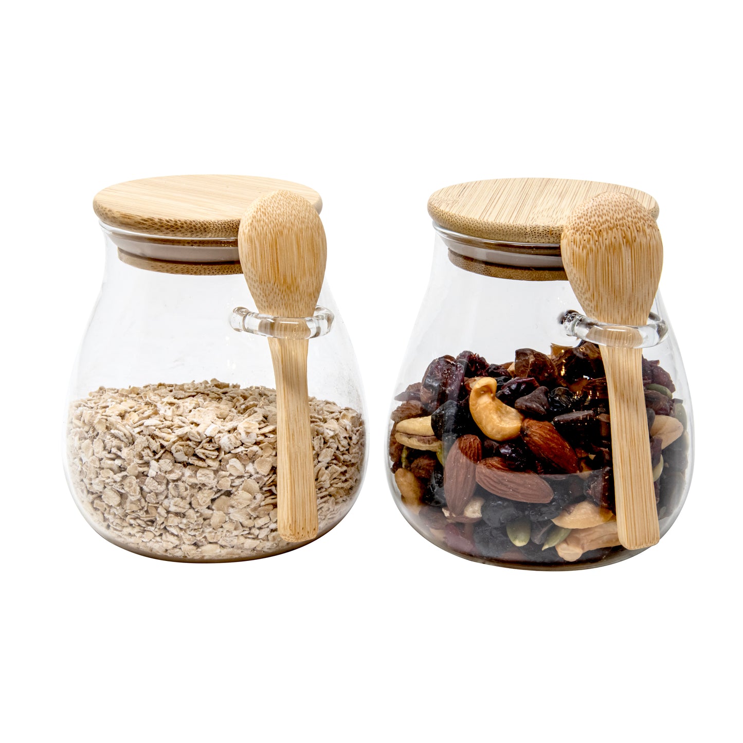 S/2- OVAL SHAPE 11.8 OZ JAR W/ WOOD LID AND SPOON
