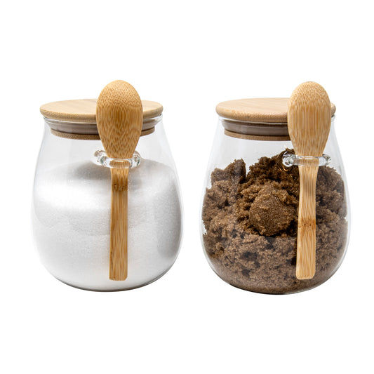 S/2- OVAL SHAPE 20 OZ JAR W/ WOOD LID AND SPOON