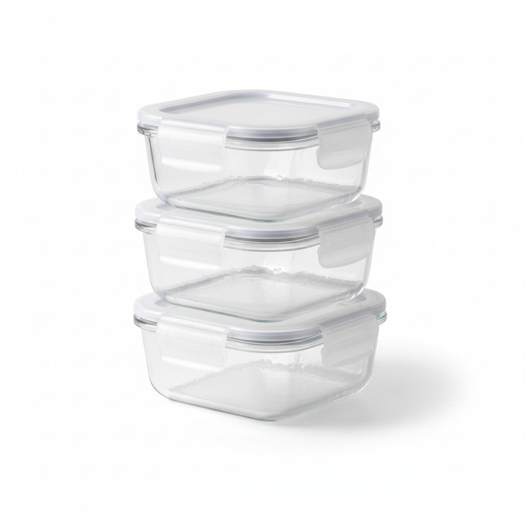 3PC 10.48 OZ SQ BOROSILICATE FOOD STORAGE SET