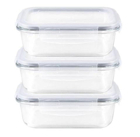 3PC 12.5 oz Rect. Borosilicate Food Storage Set