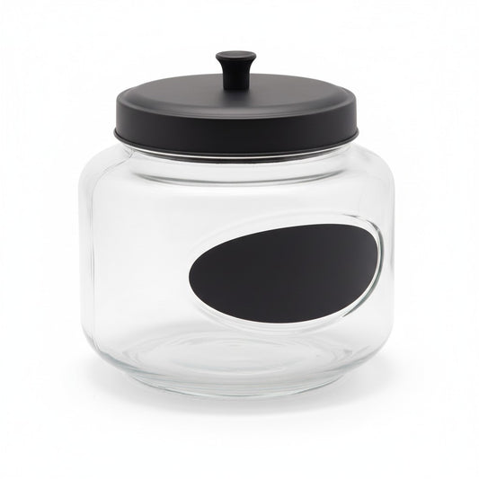 101 oz RND CHALKBOARD JAR W/ BLACK METAL LID