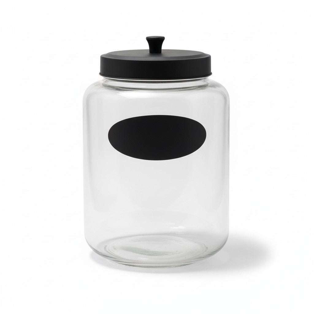 196 OZ RND CHALKBOARD JAR W/ BLACK METAL LID