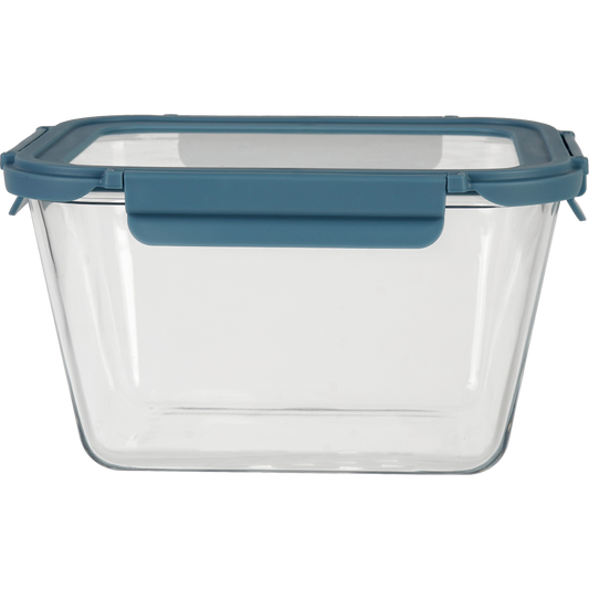 83 OZ RECT. BOROSILICATE DEEP FOOD STORAGE W/ BLUE LID
