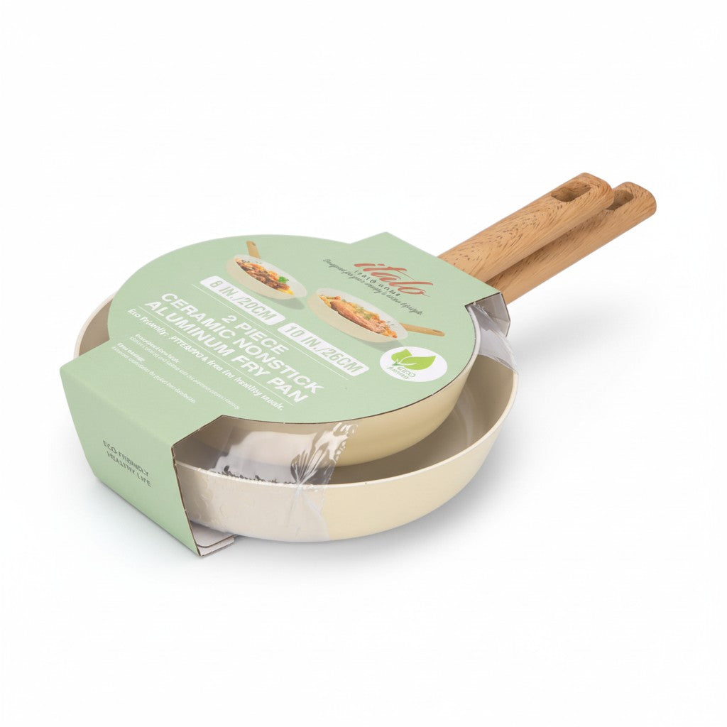 2PK 8" & 10" OPEN FRY PAN-DARK CREAM