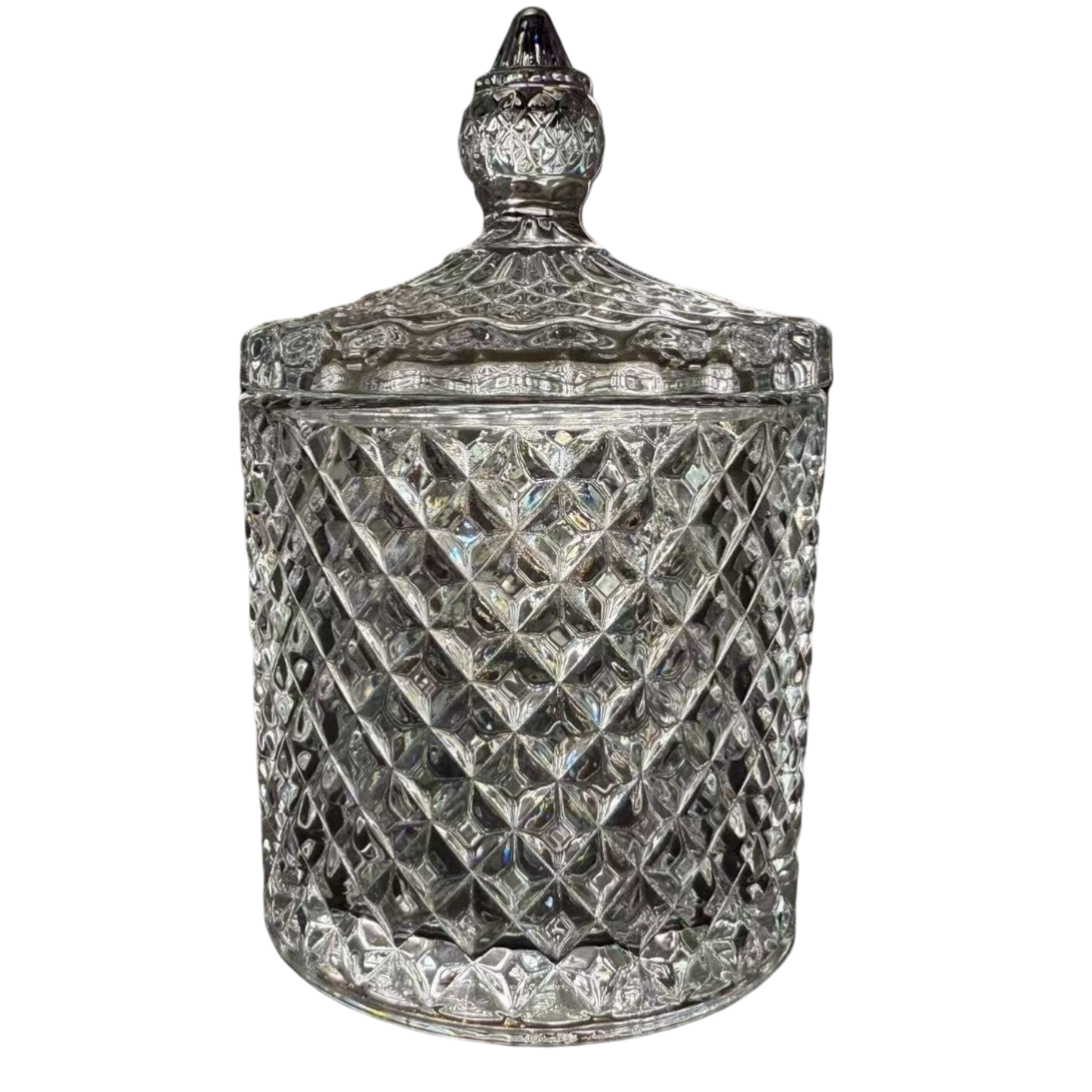 SMALL DIAMOND CUT GLASS CANDY JAR