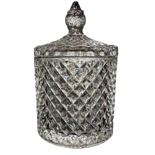 SMALL DIAMOND CUT GLASS CANDY JAR