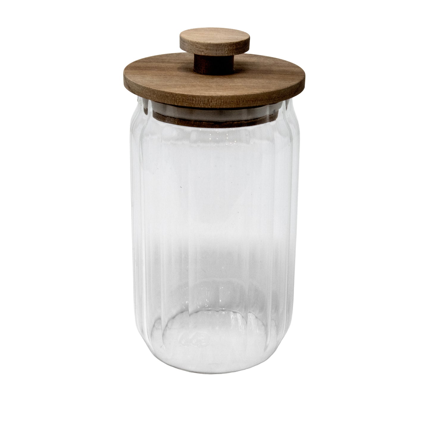 23.6 OZ WIDE RIBBED BOROSILICATE JAR W/ACACIA LID & KNOB