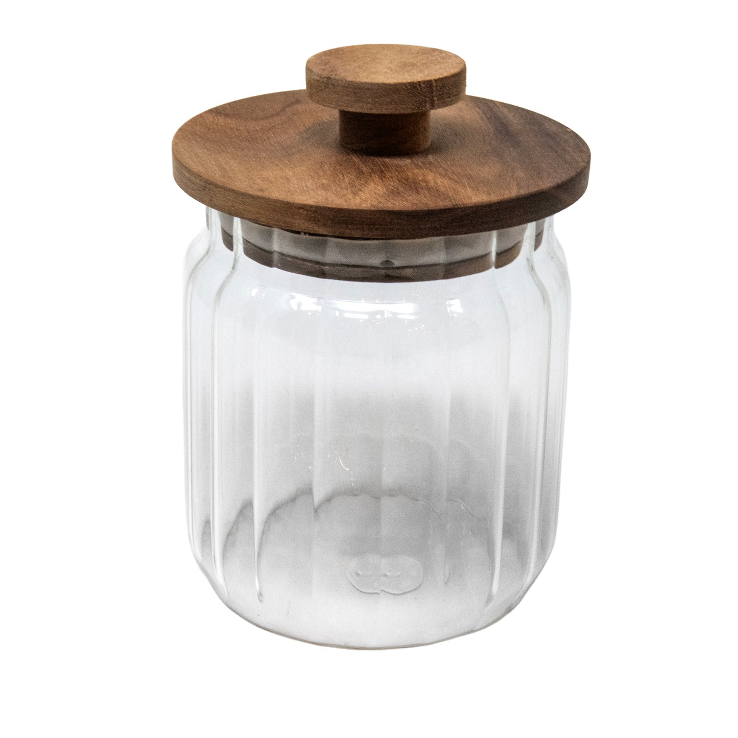 15 OZ WIDE RIBBED BOROSILICATE JAR W/ACACIA LID & KNOB