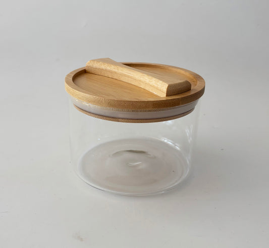 23.6 OZ LOW PROFILE BOROSILCATE JAR W/ BAMBOO LID