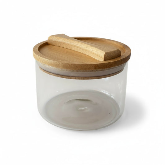 23.6 OZ LOW PROFILE BOROSILCATE JAR W/ BAMBOO LID