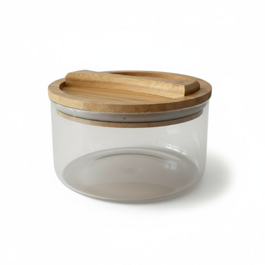 33.8 OZ LOW PROFILE BOROSILCATE JAR W/ BAMBOO LID