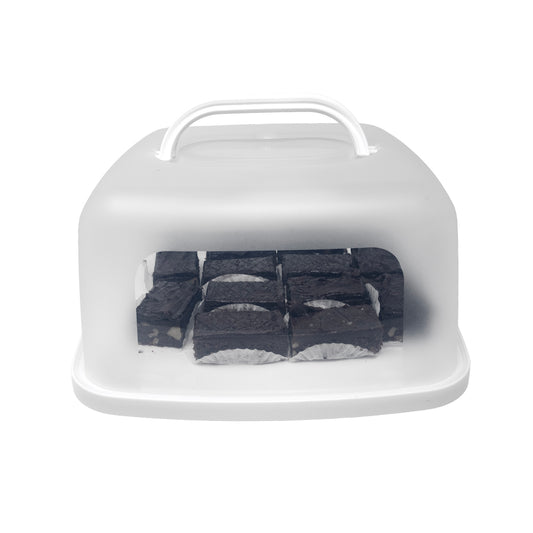 White Square Cake Carrier W/Lid & Handle
