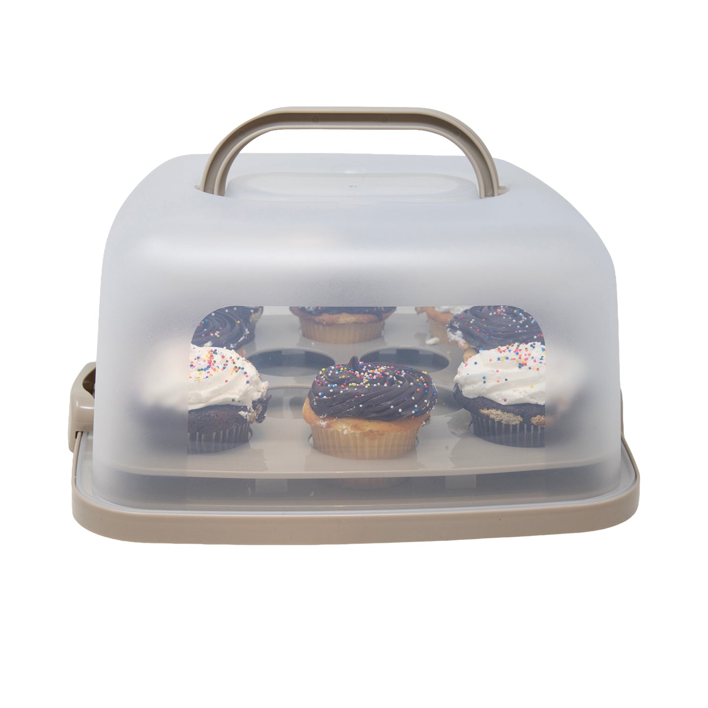 TAUPE SQUARE CAKE CARRIER W/LID & HANDLE