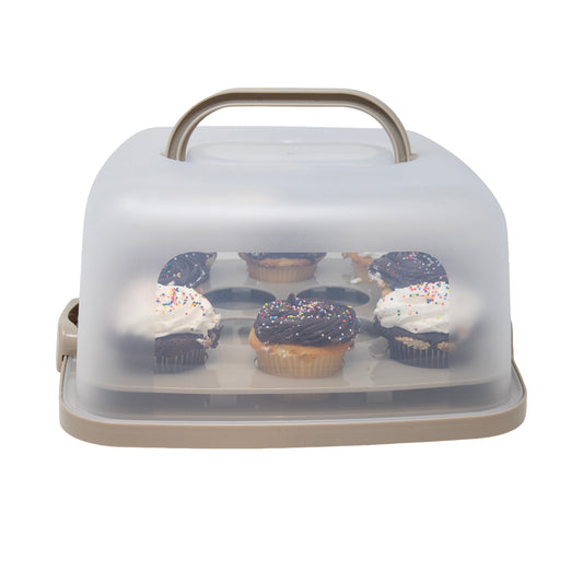 Taupe Square Cake Carrier W/Lid & Handle