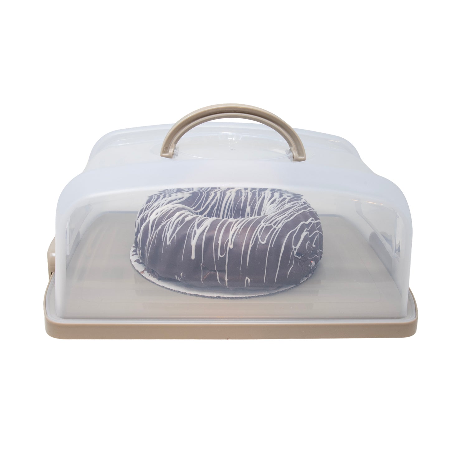 Taupe Rect. Cake Carrier W/Lid & Handle