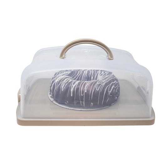 Taupe Rect. Cake Carrier W/Lid & Handle