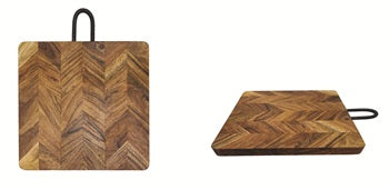 ACACIA WOOD 12" SQUARE CHEVRON BOARD WITH HANDLE