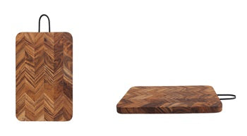 ACACIA WOOD 15"X 10" RECTANGULAR CHEVRON BOARD WITH HANDLE