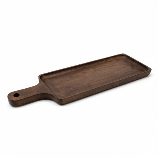 DARK MANGO WOOD 20.25" X 7.25" SERVING BOARD WITH HANDLE AND ROPE